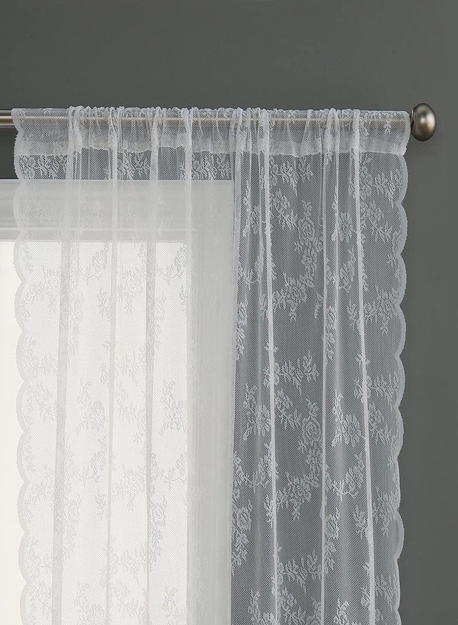 Beruyu White Lace Curtains 78 Inches Long - Floral Embroidered Lace Sheer Curtains for Living Room Bedroom Kitchen, Rod Pocket Window Voile Curtains with Curtain Tiebacks, 2 Panels (59" W X 78" L) - Image 5